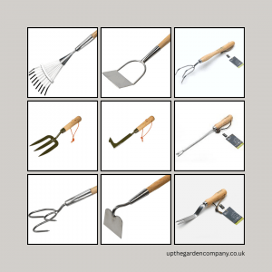 Burgon and Ball Weeding Tools.
Daisy Grubber, Hand Fork, Weeding Fork, Cultivating Claw (long and short handled) Patio Weeder, Dutch Hoe, Draw Hoe, Dandelion Weeder.
upthegardencompany.co.uk