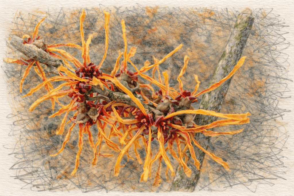 Hamamelis x intermedia 'Jelena' - Witch Hazel.
Winter Interest Shrub